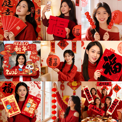 马年跨年迎新拍照道具幼儿园教室场景元旦新年年味氛围布置装饰