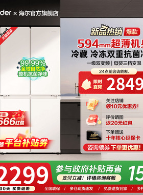 海尔出品统帅502L超薄十字对开四门一级能效双变频无霜家用电冰箱