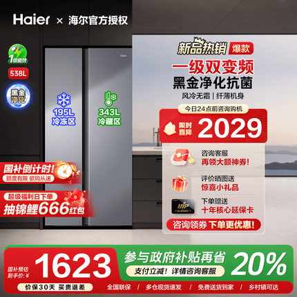 [换新补贴]海尔538L两双对开门大容量家用一级能效无霜电冰箱旗舰