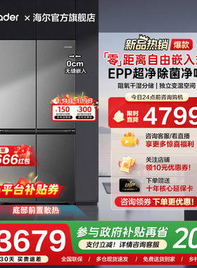海尔出品统帅540L零嵌入式十字对开四门一级能效大容量家用电冰箱