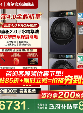 [云溪4.0PRO]海尔洗烘套装10KG家用直驱洗衣机双擎热泵干衣机75T