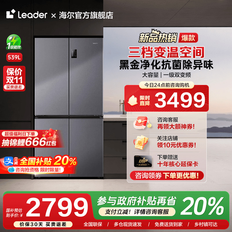 海尔539大容量冰箱  黑金净化抗菌 风冷无霜