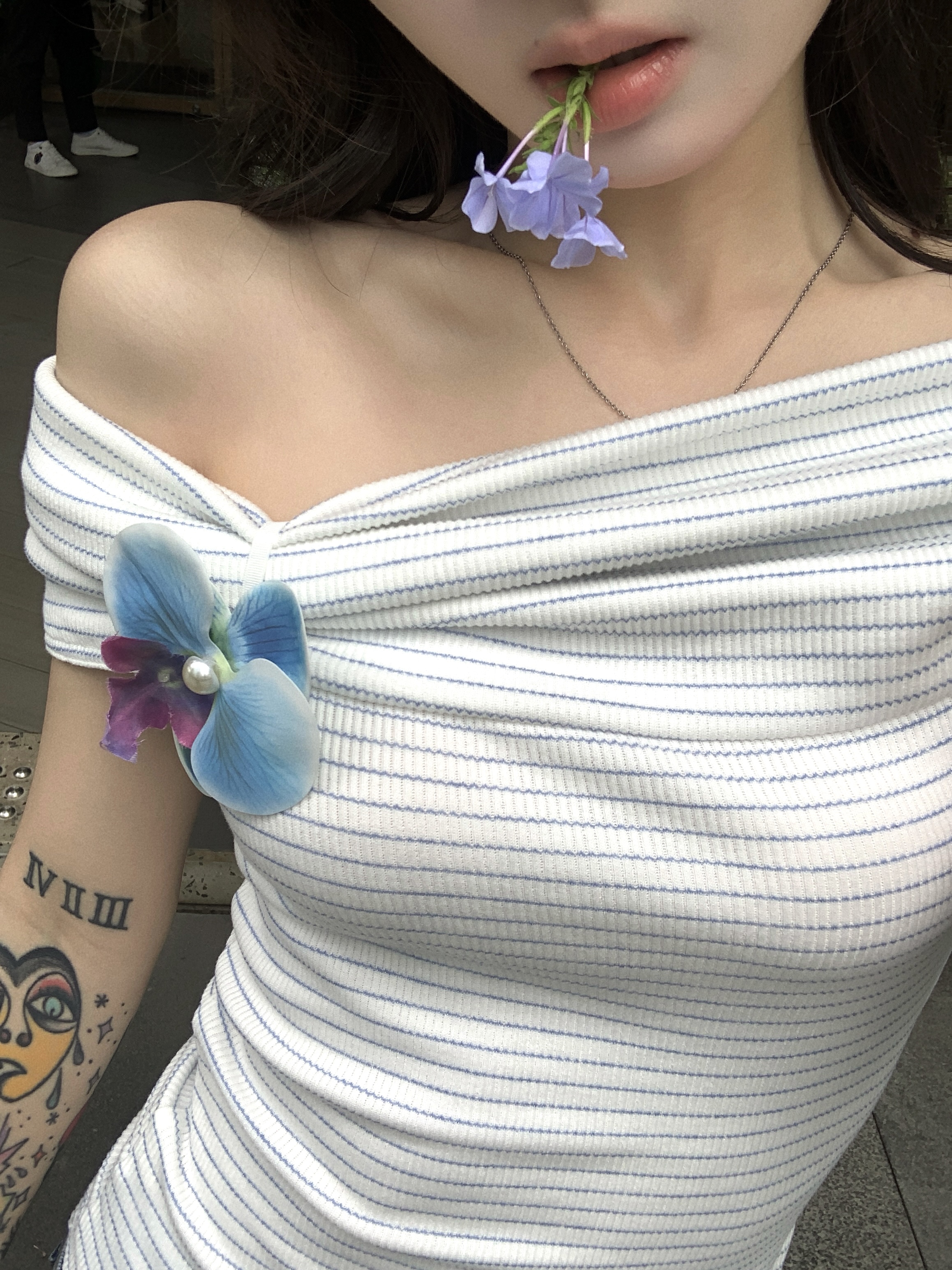 Black Strawberry Striped Off-Shoulder Sleeve T-Shirt For Women Summer 3D Flower Pure Desire Unique Stunning Short Top_voghion.com