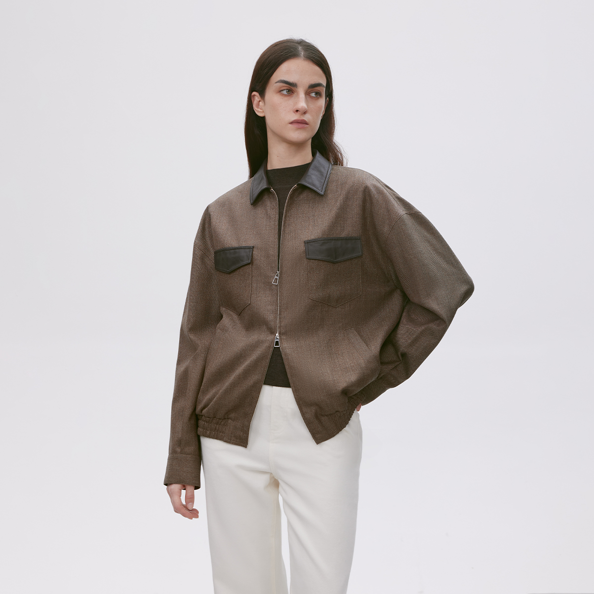 重磅混色肌理感真丝羊毛精纺面料