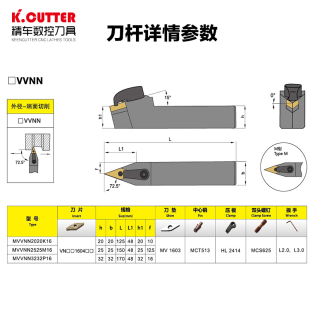 数控外圆车刀刀杆72.5度MVVNN1616H16/2020K16/2525M16菱形尖刀片