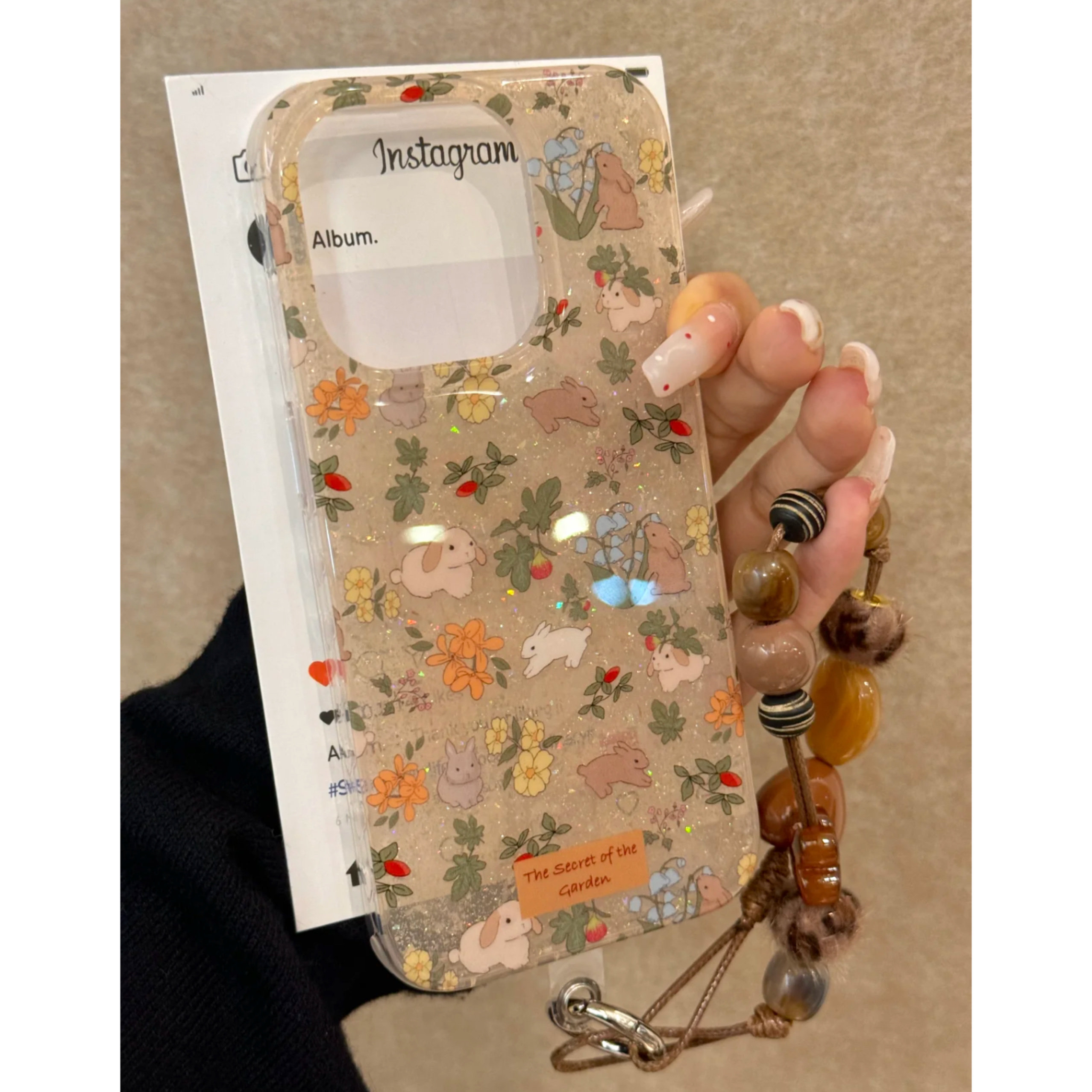 可爱闪粉油画碎花兔子带挂绳适用iPhone17手机壳16/15promax苹果14/13防摔卡通,3C数码配件,手机保护套/壳,淘宝优惠券,粉丝福利购,淘宝优惠卷