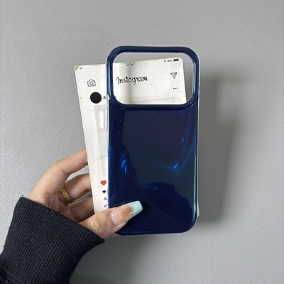 冰川极光深蓝色水波纹适用iPhone17手机壳16promax苹果15/14/13小众纯色简约