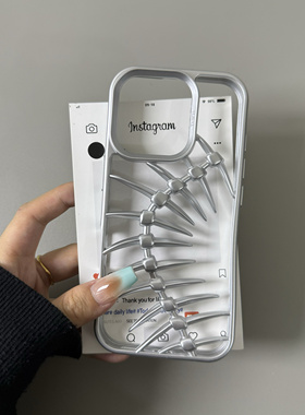 银灰色立体鱼骨镂空散热壳适用iPhone16手机壳15promax苹果14/13防摔12/11软高级