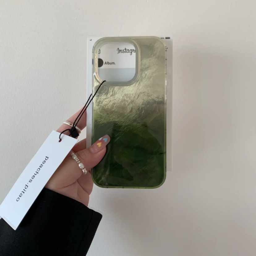 高级渐变森林绿咖啡锡纸纹适用iPhone16手机壳苹果15promax小众14/13