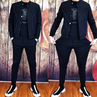 1966春秋季新款百搭立体剪裁休闲利索精神小伙个性运动套装男潮流