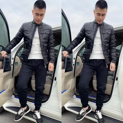 立领男士修身轻薄款工装羽绒棉