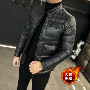 9621新款男士立领工装多口袋加厚保暖时尚夹克商务轻薄款羽绒棉服