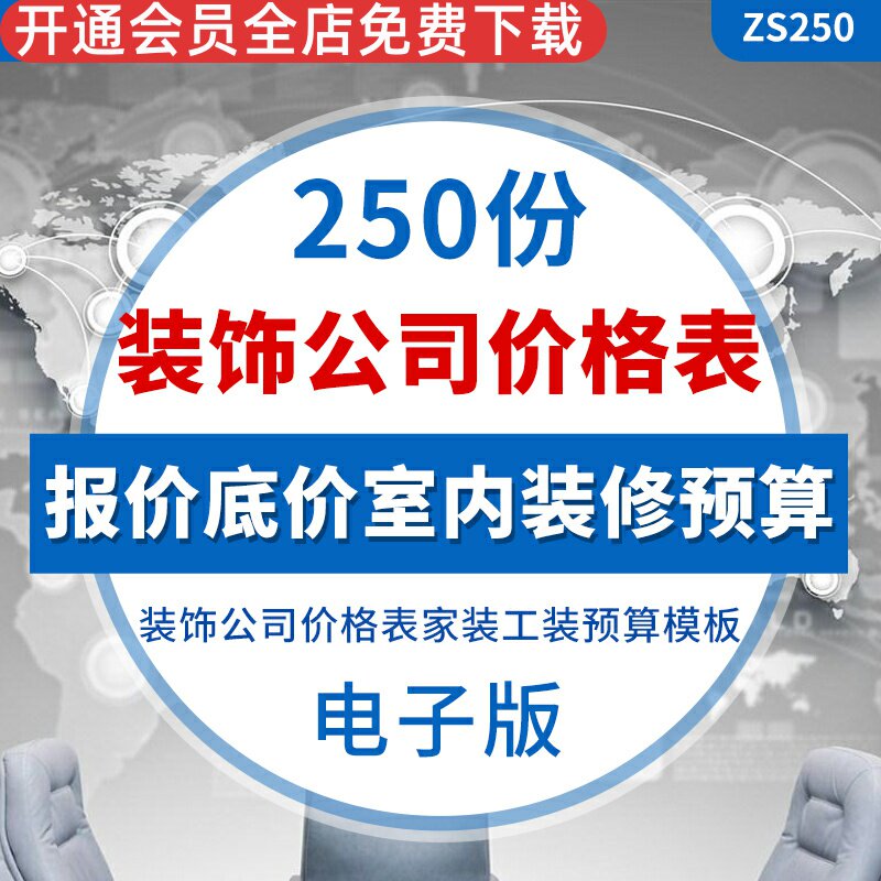 工装预算底价室内房子材料清单