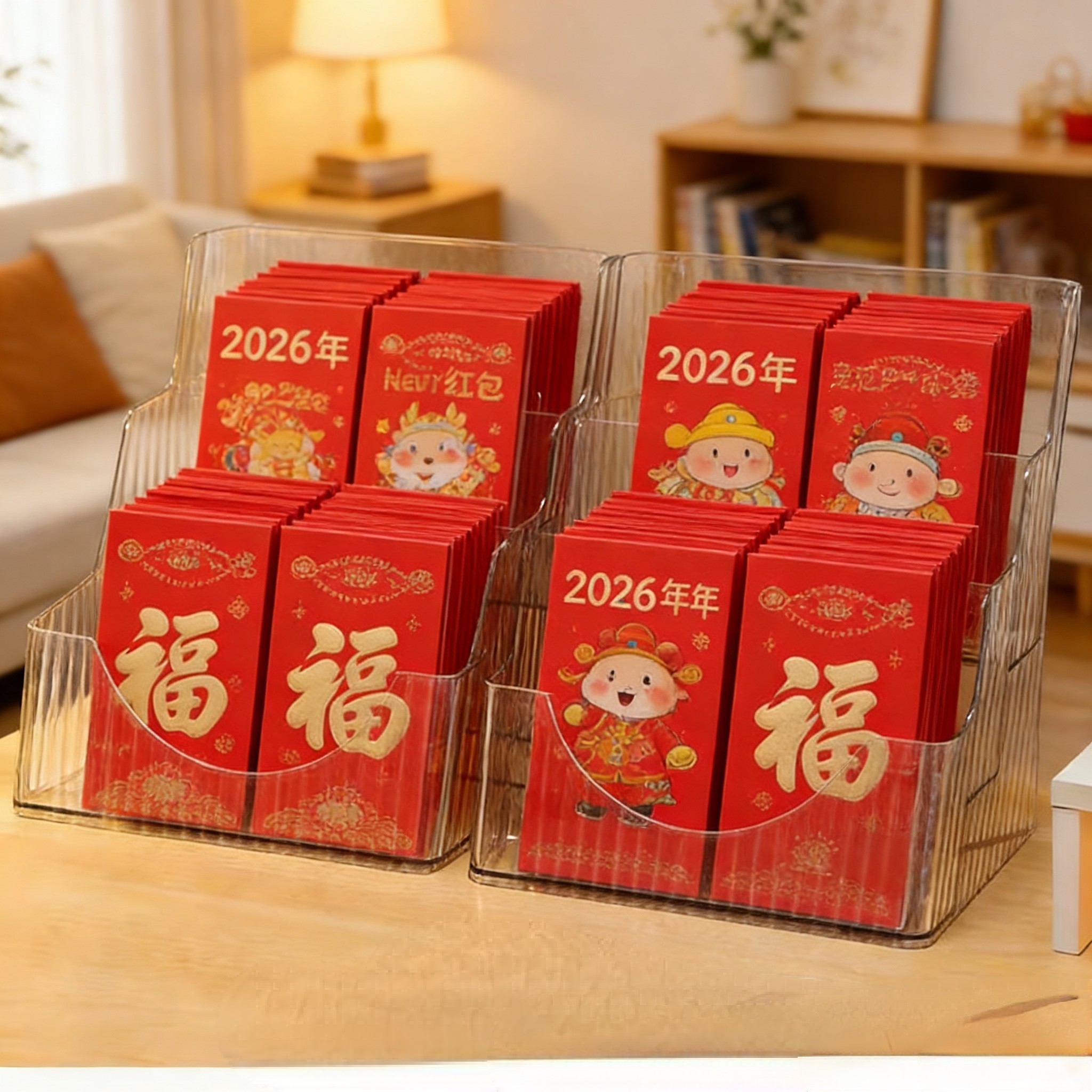 2026马年透明阶梯红包收纳盒桌面大容量杂物置物架新年整理神器,收纳整理,桌面收纳盒,淘宝优惠券,粉丝福利购,淘宝优惠卷