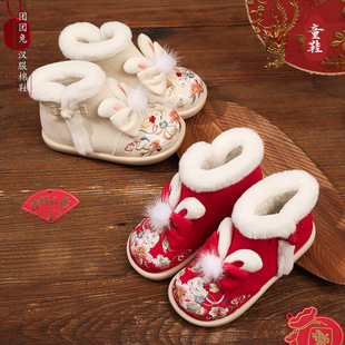 汉服鞋子女童冬季加绒新款雪地靴宝宝古风国风拜年鞋儿童绣花棉鞋