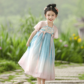 连衣裙儿童唐装 女童汉服夏装 宝宝中国风蓝粉色清凉襦裙小女孩古装
