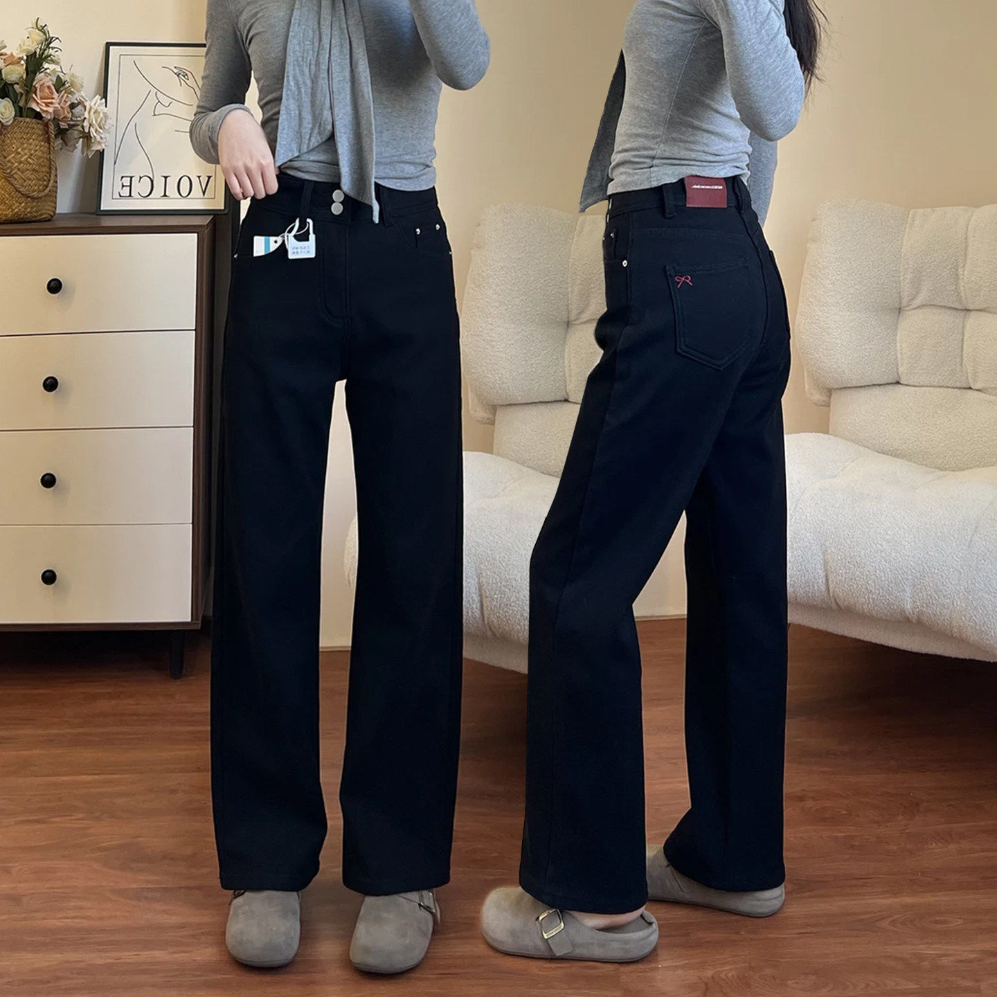 黑色直筒牛仔裤女2026夏季新款梨形身材小个子遮胯显瘦烟管梧桐裤