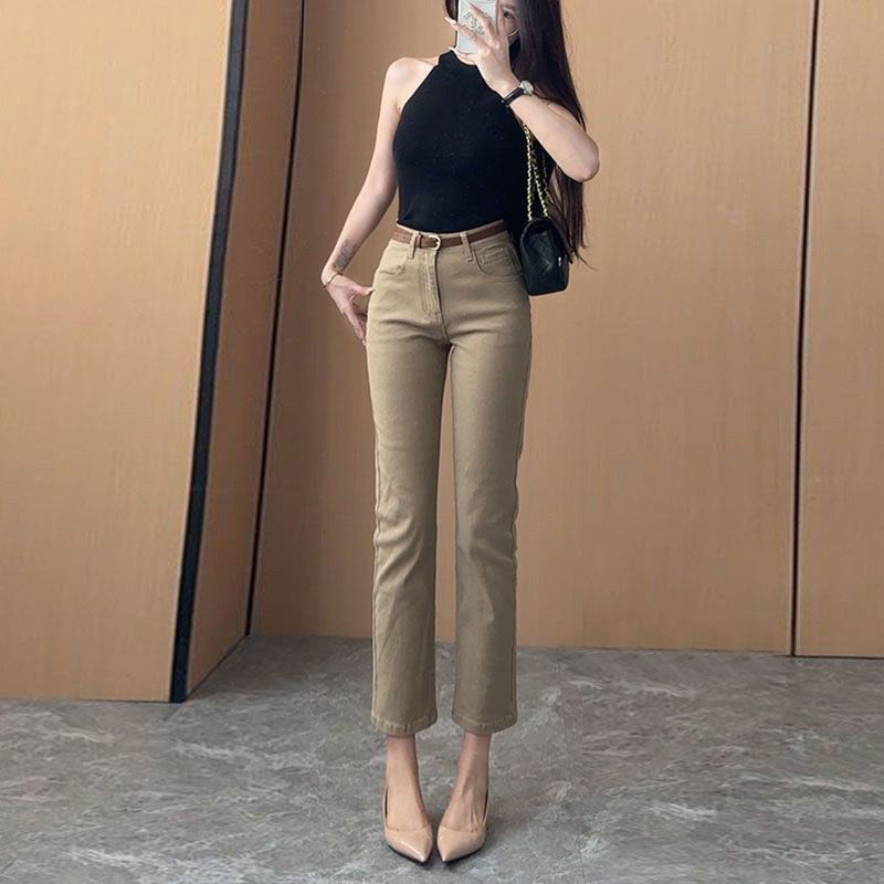 卡其色九分直筒牛仔裤女2