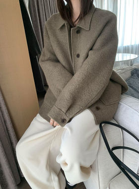 韩系复古双面羊绒呢子外套女2026秋冬新款小个子时尚羊绒毛呢上衣