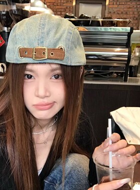 日系鸭舌帽春秋复古水洗牛仔贝雷帽子女英伦文艺反戴报童前进帽男