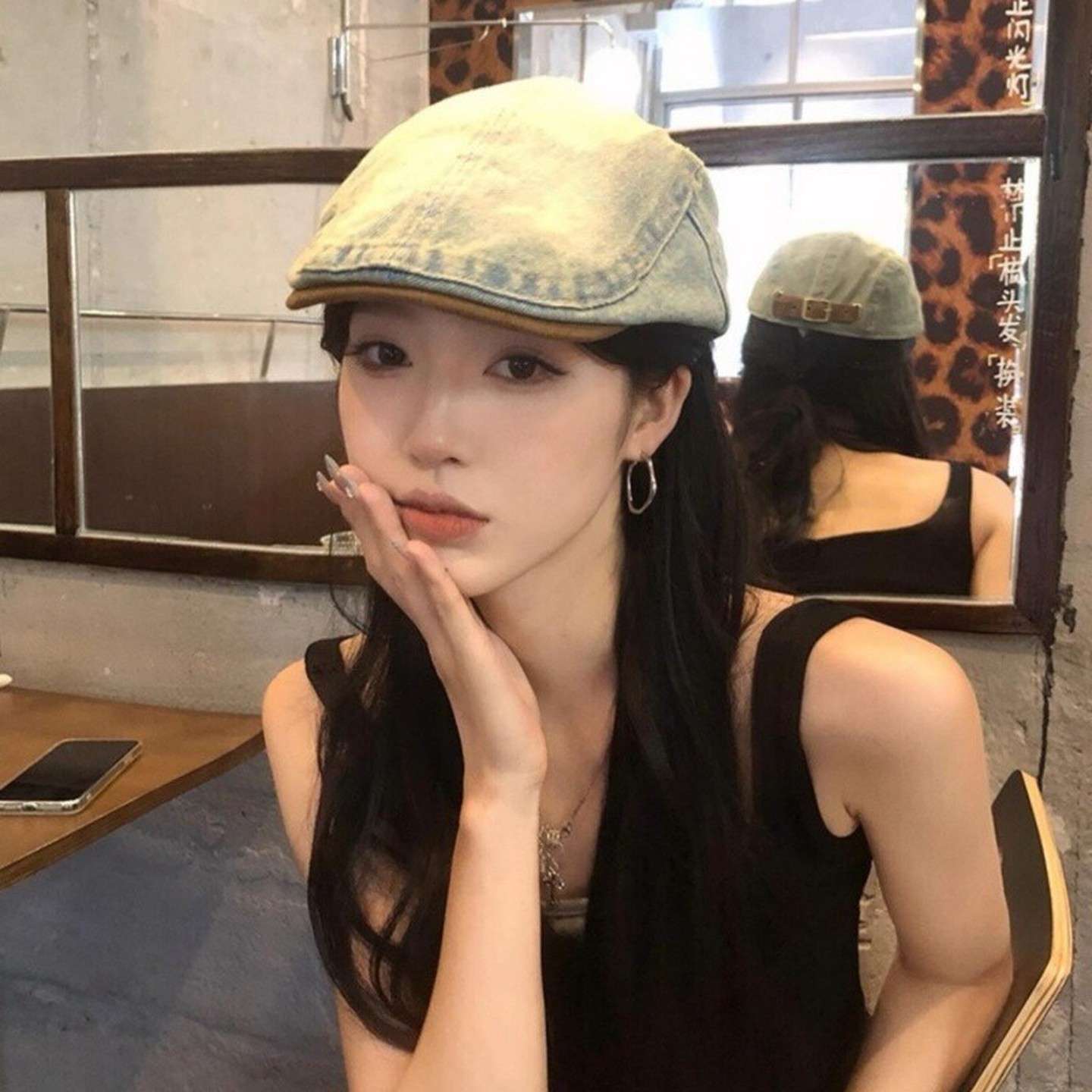 韩版复古水洗牛仔前进帽女春秋百搭大头围显脸小反戴鸭舌贝雷帽子