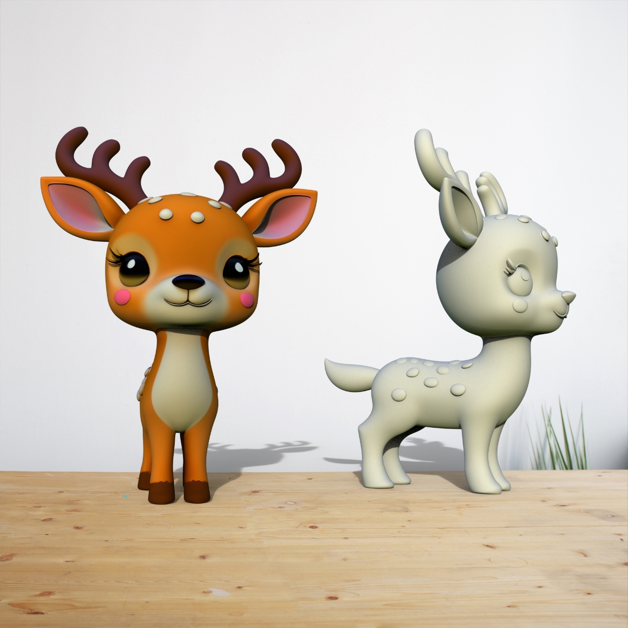 《AI参与》可爱的梅花鹿3D打印模型立体圆雕手办文件STL和OBJ格式