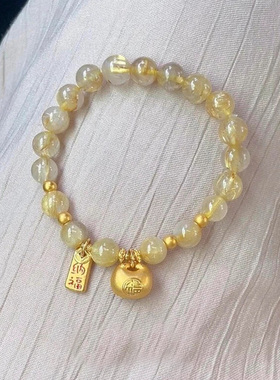 爆款【一帘幽梦】天然黄发晶小福坨串珠手链女覆古气质新中式国风
