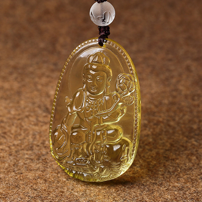 艾钰天然黄水晶普贤菩萨吊坠冰粉白水晶属龙蛇本命佛守护神男女款