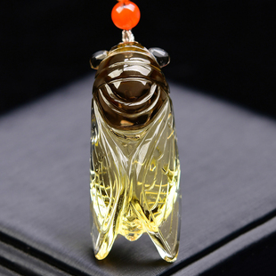 天然茶黄水晶俏色金蝉知了吊坠一鸣惊人金榜题名玉坠男女挂件玉佩