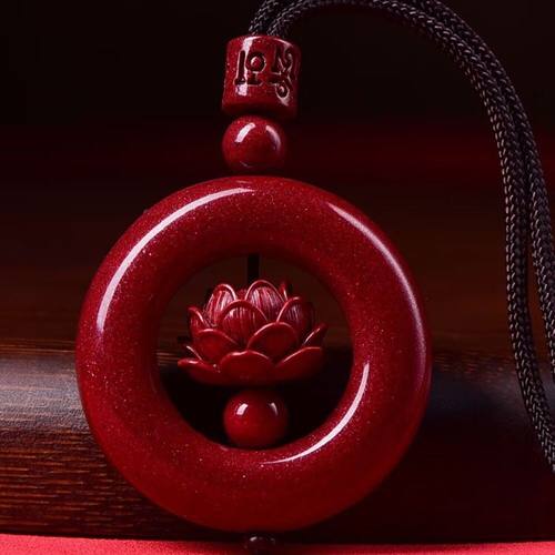 原矿朱砂紫金砂莲花平安扣吊坠男女款项链莲佑平安毛衣链挂件情侣