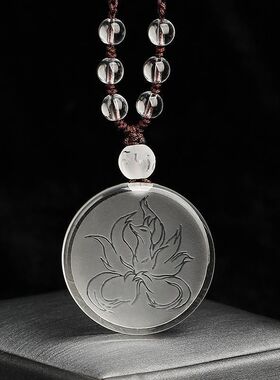 天然白水晶九尾狐吊坠白狐原矿精雕小狐狸项链挂件情侣礼物男女款