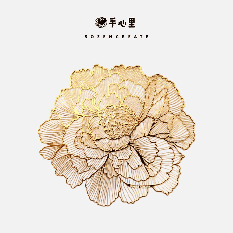 手心里牡丹花金属书签黄铜镀18k金文创礼品高档精致高级感古典中国风定制国风创意生日送女生教师节礼物