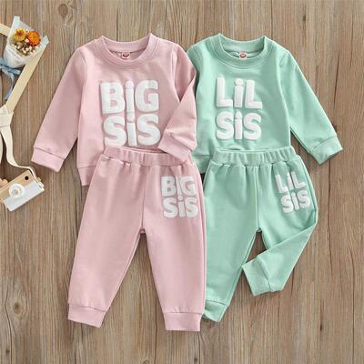 Sisters Matching 2Pcs Outfits, Letter Pattern Patchwork Long