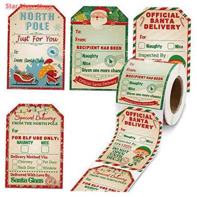 50-200pcs Merry Christmas Gift Tags Santa Claus Labels Stick