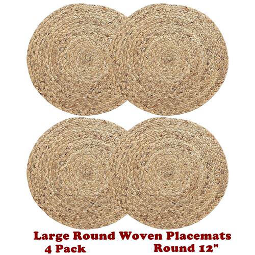 4 Pack Large Round Woven Placemats for Dining Table Kitchen