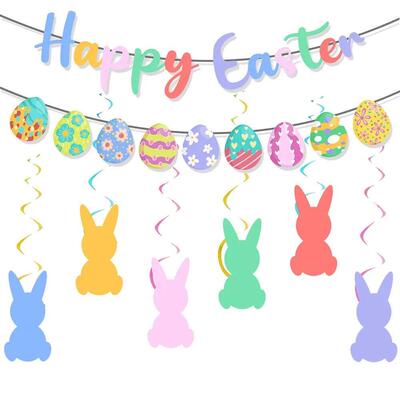 Easter Banner Easter Sign Garlands Rabbit Swirl Hanging Deco