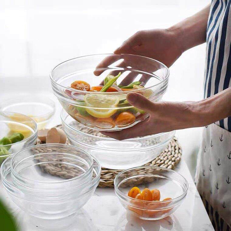 round glass egg bowl mixing bowl household fruit dessert - 实物图
