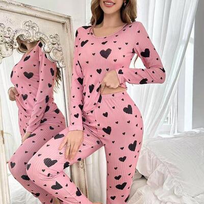 Love printed long sleeved pants set for women