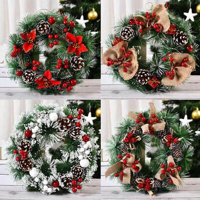 Christmas Wreath Artificial Pinecone Red Berry Garland Hangi