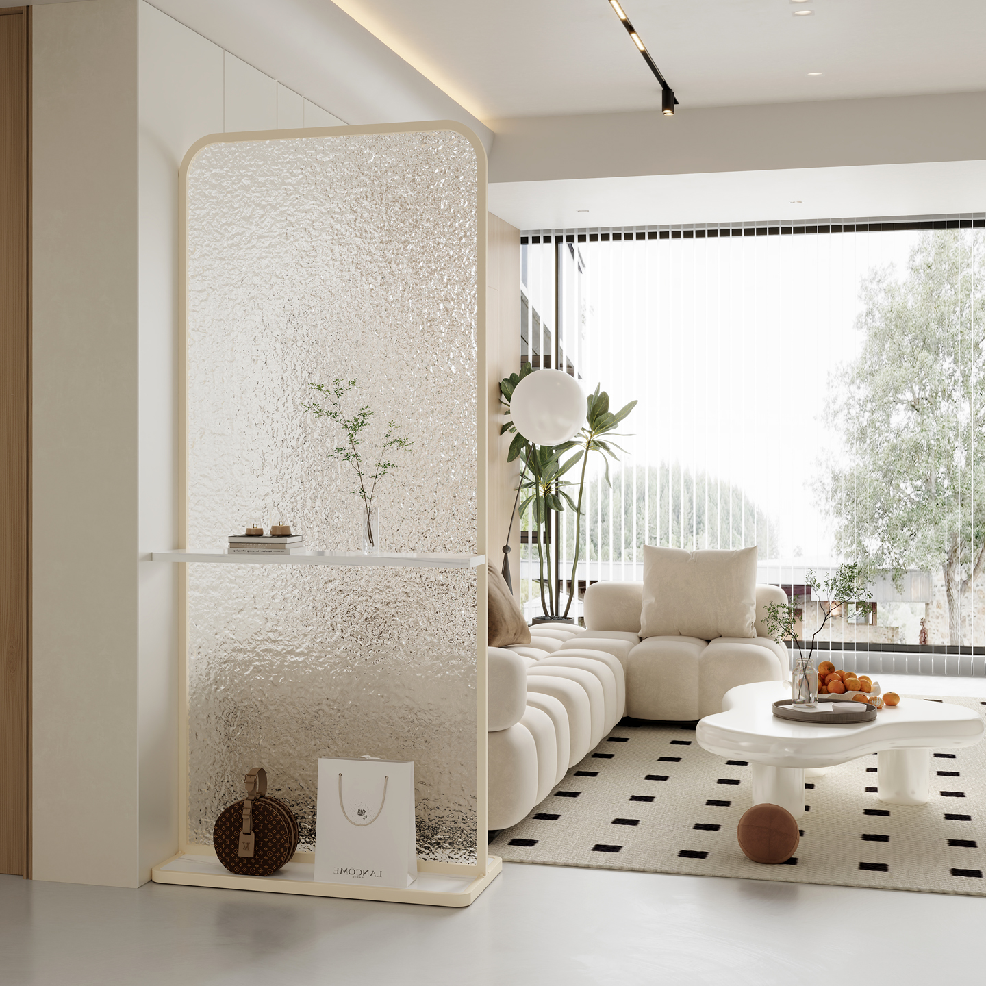 网红屏风隔断墙奶油风可移动玻璃假墙入户客厅卧室免打孔玄关遮挡