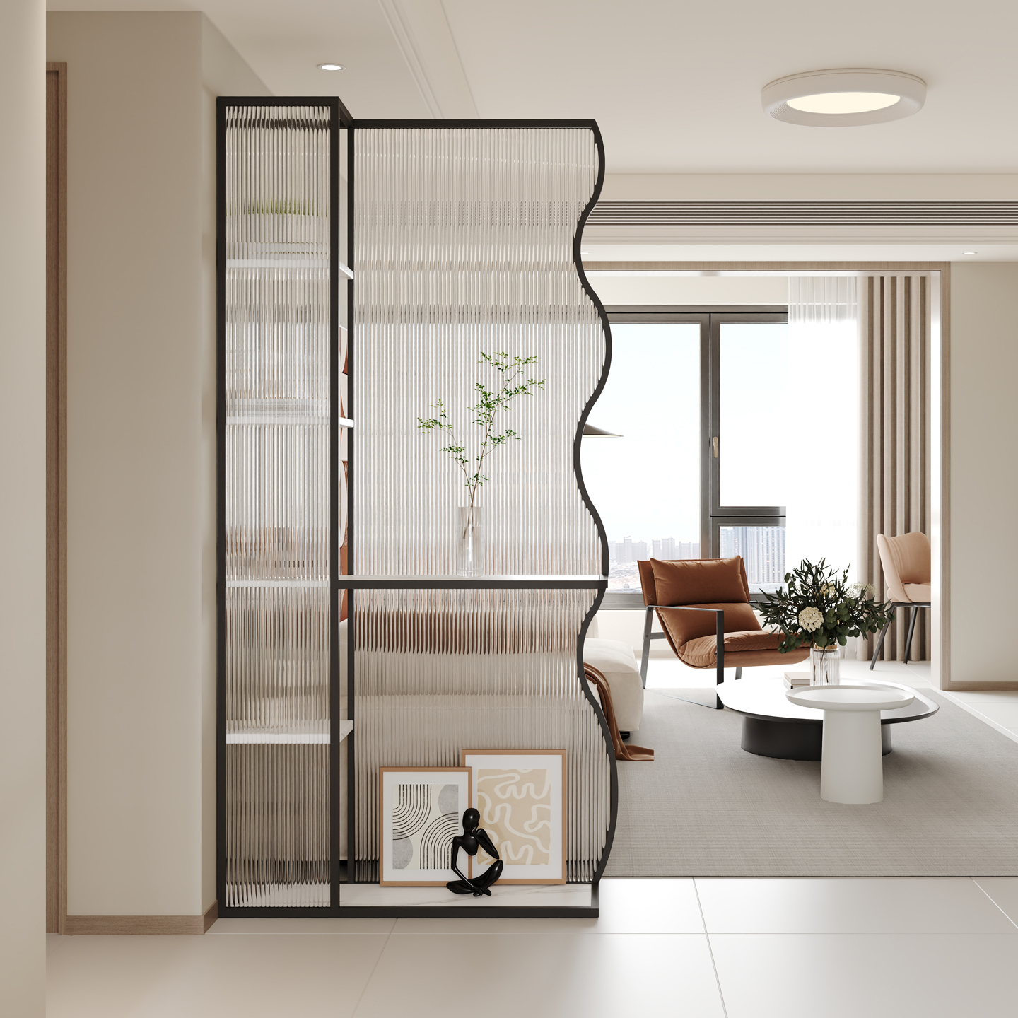 现代入户客厅遮挡玄关柜长虹玻璃隔断墙沙发隔断置物架装饰屏风