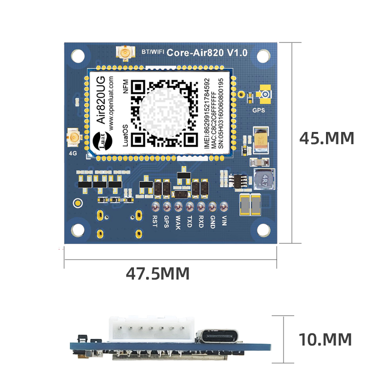 Air820ug开发板gps定位器北斗导航4G模块全网通UART串口透传DTU