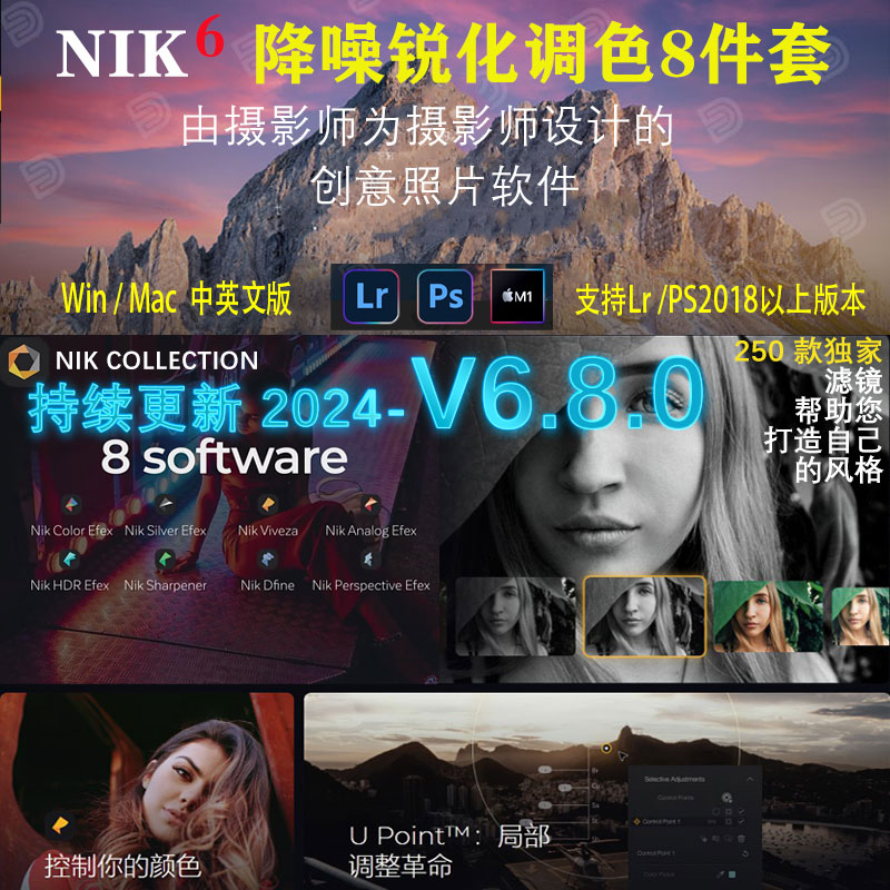 NIK Collection v6.8图像修图调色降噪锐化胶片PS/LR