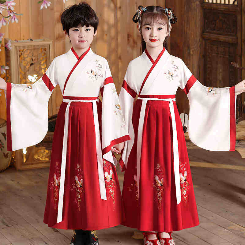儿童古装汉服男童国学服女童襦裙三字经弟子规演出服书童表演服装