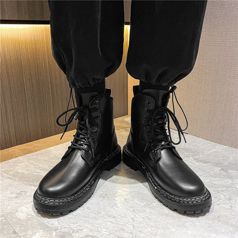 网红马丁靴男PU秋冬工装靴高帮皮鞋潮流机车靴XZ517-1XZ156P55,男鞋靴子,星座517-1