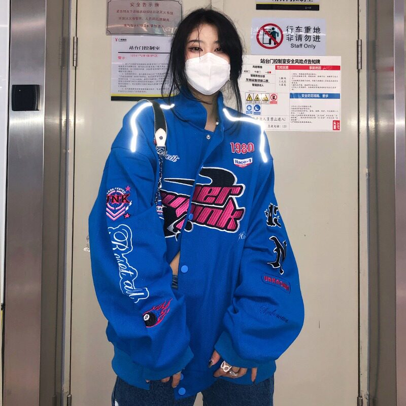 潮牌机车棒球服男春秋oversize薄款情侣飞行夹克美式外套