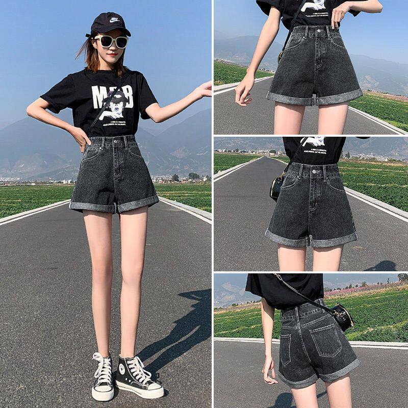 高腰牛仔短裤女2026年夏季新款韩版显瘦宽阔腿卷边夏天外穿热裤