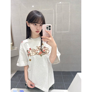 新款 T恤女夏季 230上衣三本针 复古贴布字母刺绣宽松短袖 高级感美式