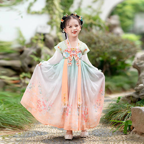 女童汉服春秋汉服儿童连衣裙秋装公主裙子唐装中国风古装衣服六