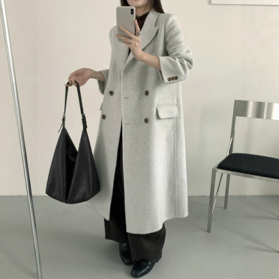 高级感宽松气质正肩西装复古羊毛大衣小众法式中长款女外套西装领